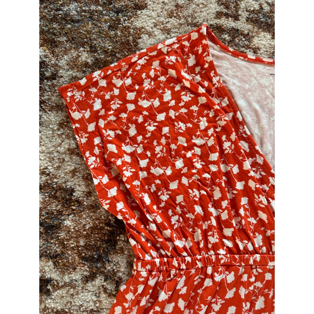 Amazon‎ Essentials Womens Orange Floral V-Neck Empire Waist Dress Size M NEW - Picture 5 of 12